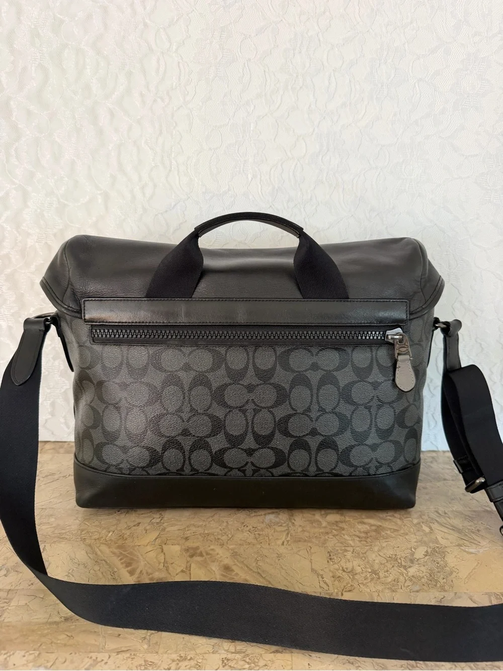 COACH Men's Black Leather Messenger Bag - Modern Commuter Satchel